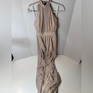 NEW WITH TAGS Elegant Tan Halter Maxi Dress